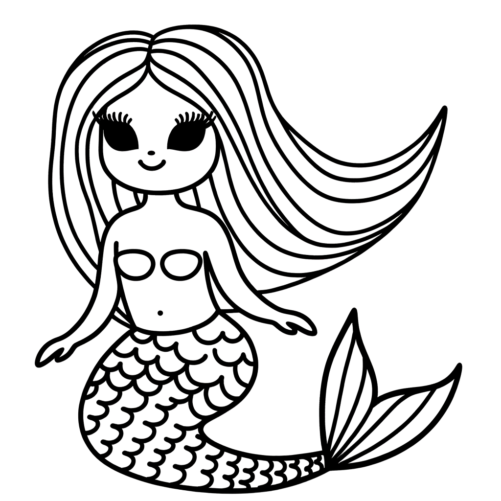 Mermaid with long flowing hair coloring page