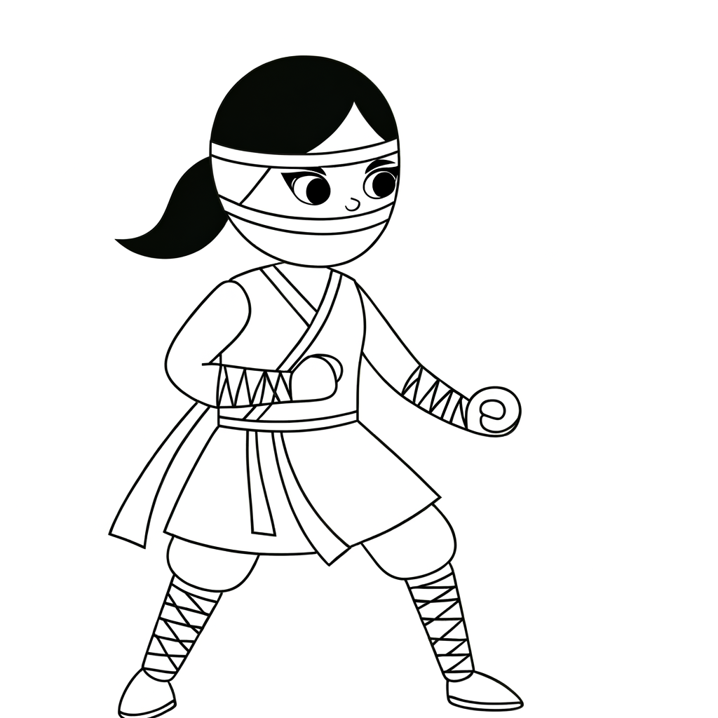 ninja in action pose coloring page