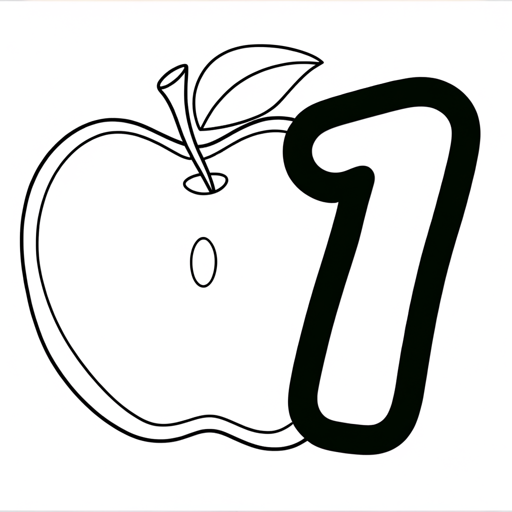 number 1 with one apple coloring page