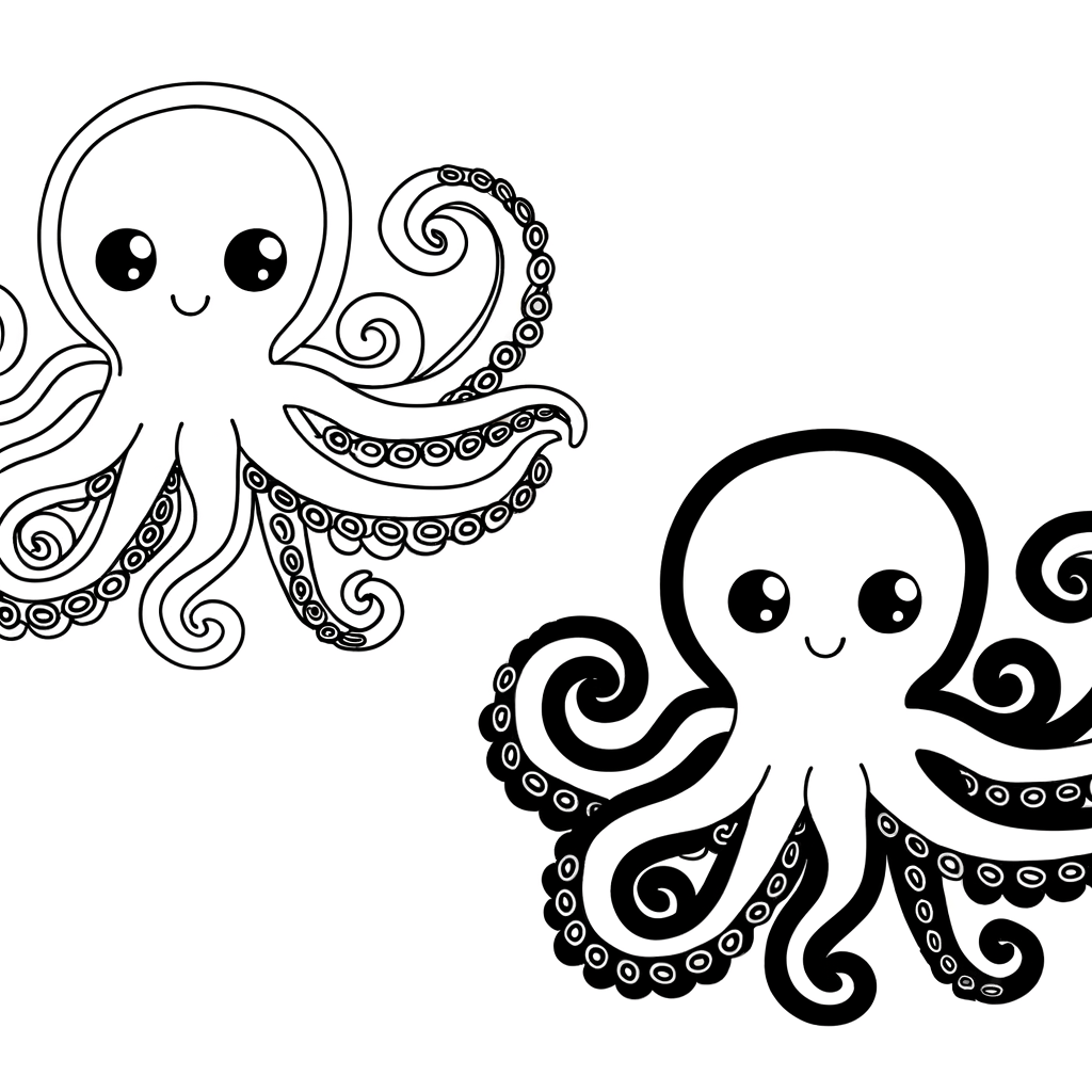 Octopus with curling tentacles coloring page illustration