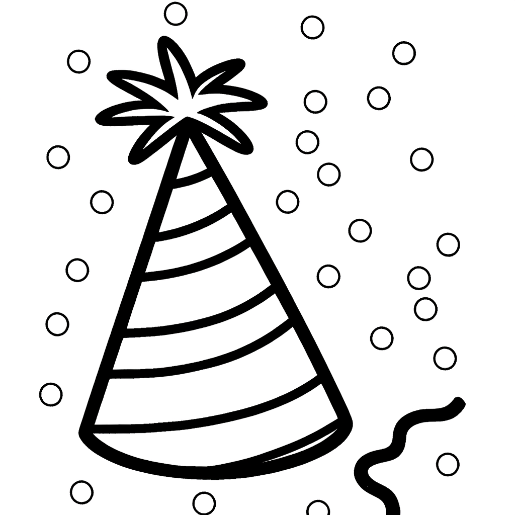 party hat with confetti coloring page