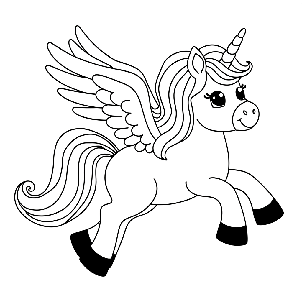 A flying Pegasus unicorn with wings coloring page.