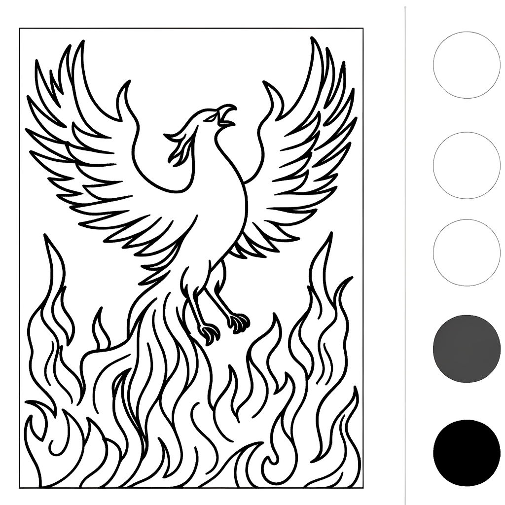 Phoenix rising from flames coloring page