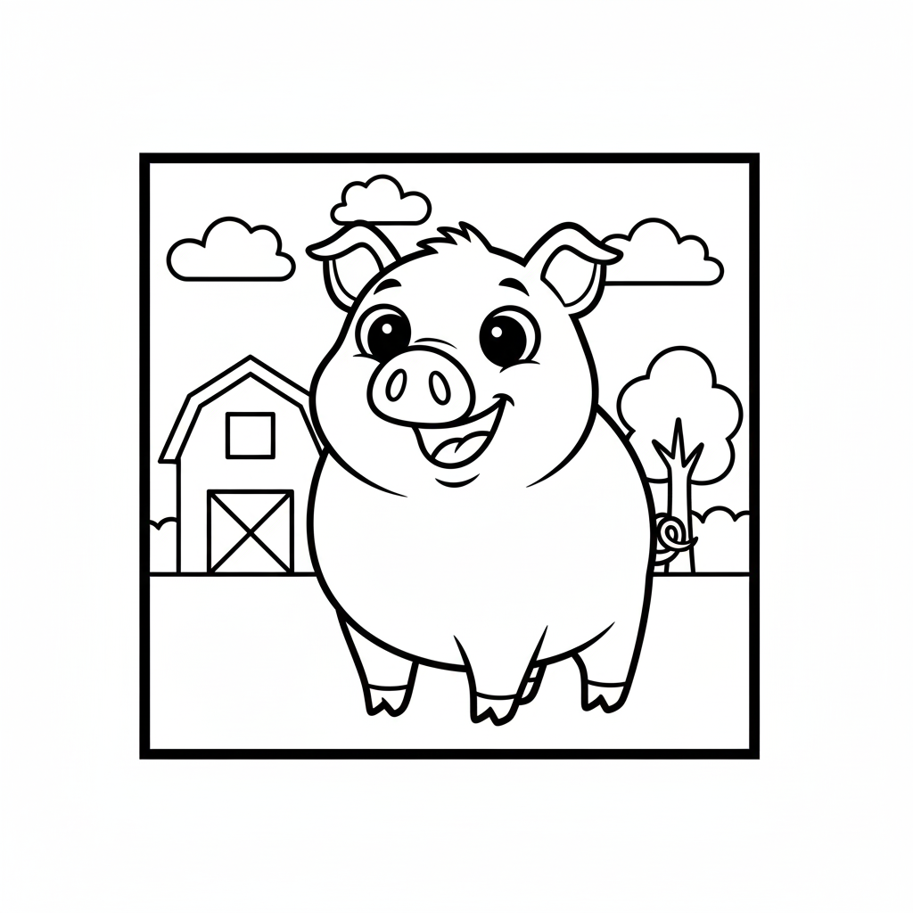 Happy Little Farm Piggy coloring page
