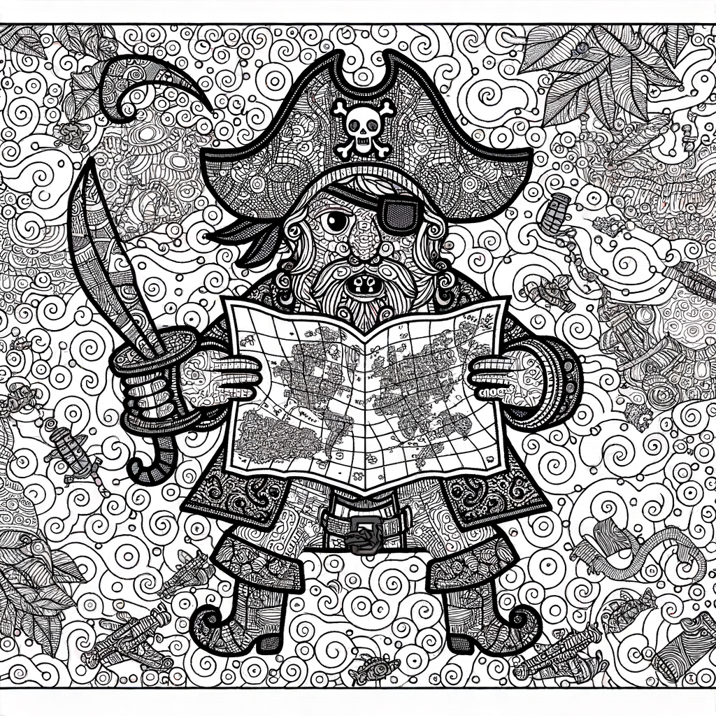 Pirate holding a treasure map coloring page