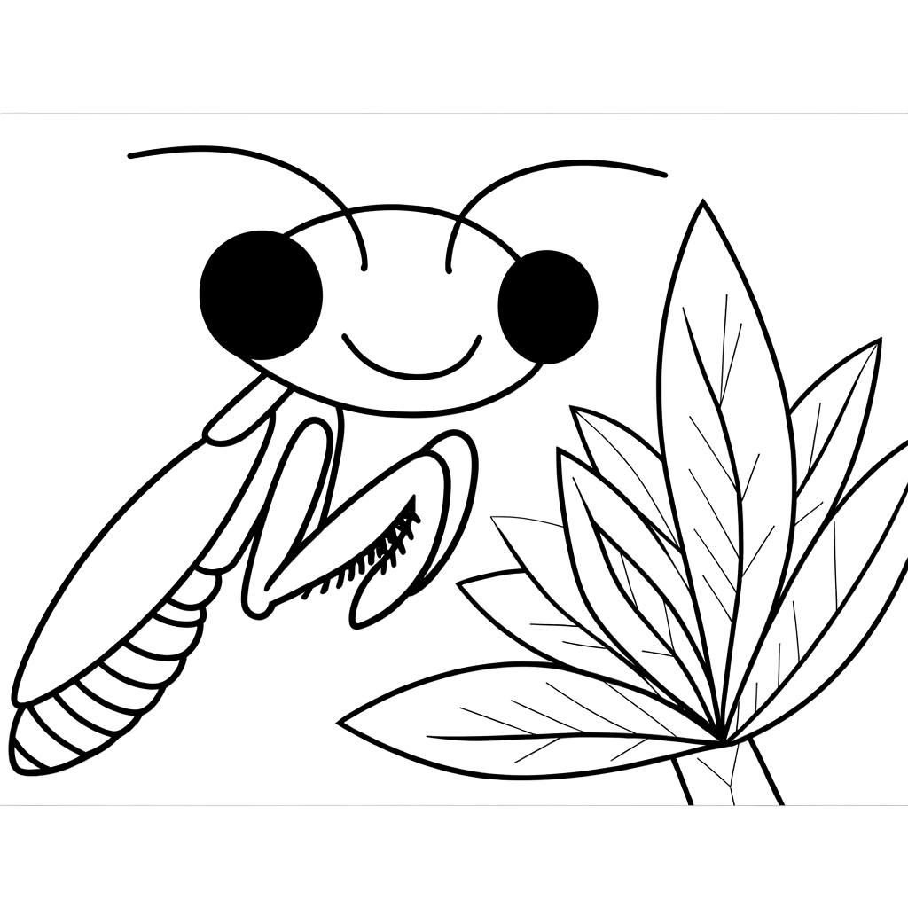 praying mantis on plant coloring page