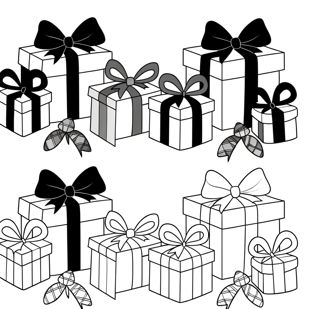 presents wrapped with ribbons coloring page