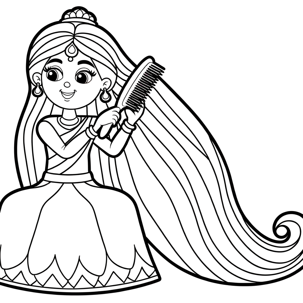 A princess brushing her long, flowing hair