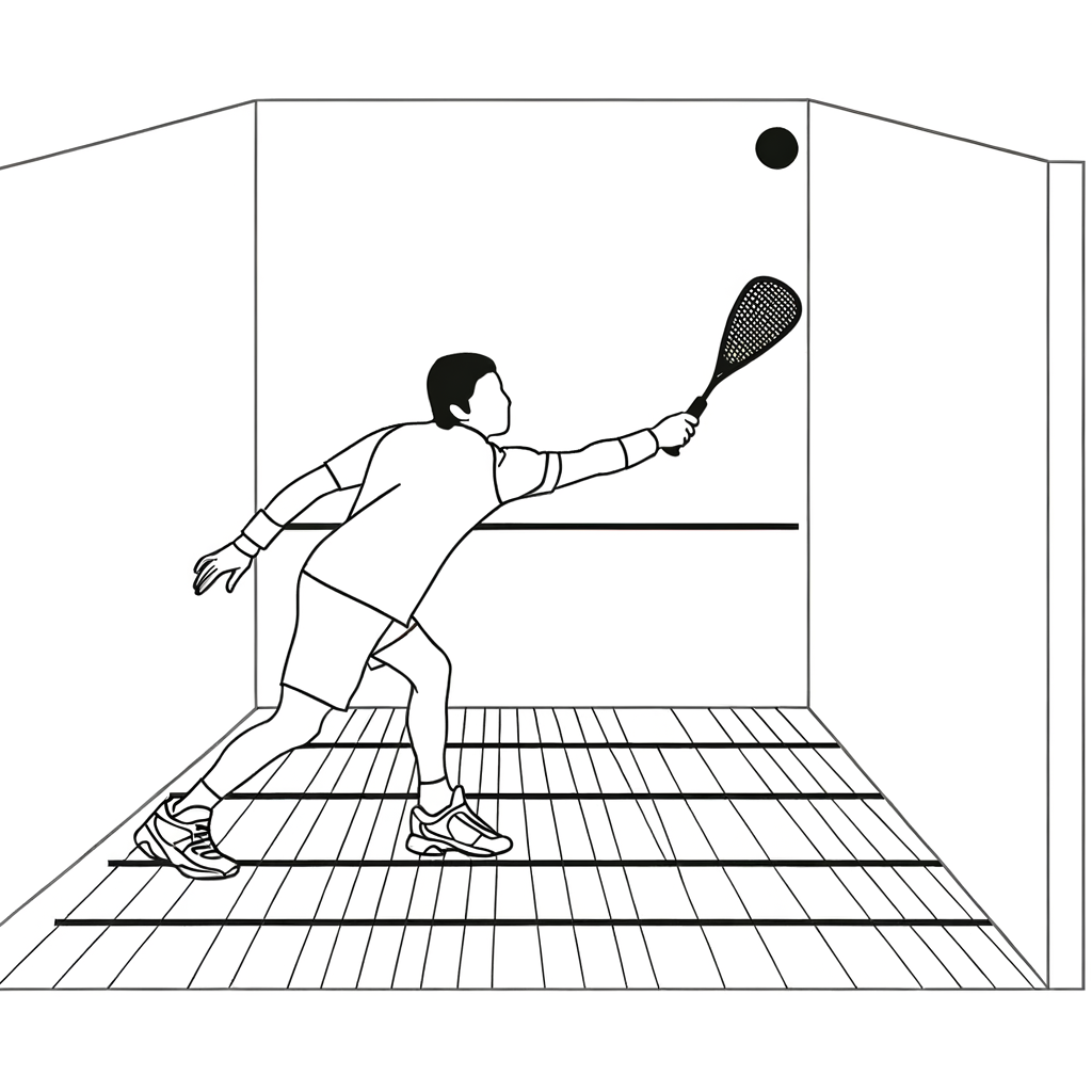 Racquetball player making a wall shot coloring page