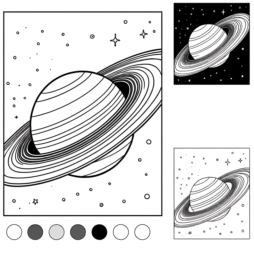 Saturn planet coloring page showing the ringed planet with its beautiful ring system for kids to color