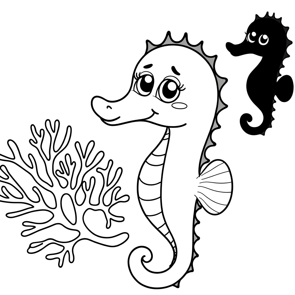 Seahorse holding onto coral coloring page, printable and free
