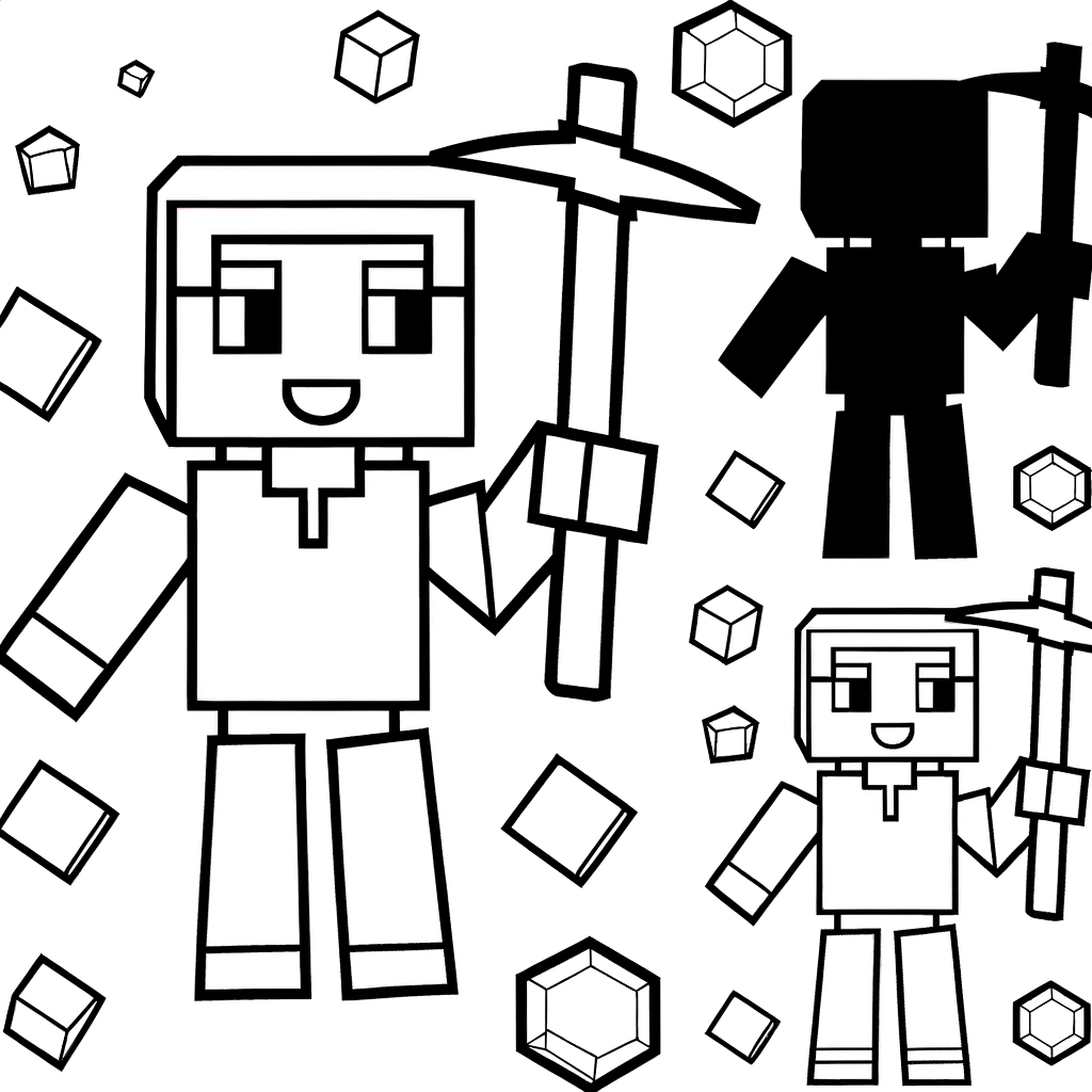 Black and white pixel character coloring page for children