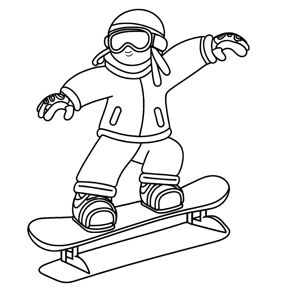 Snowboarder performing tricks coloring page