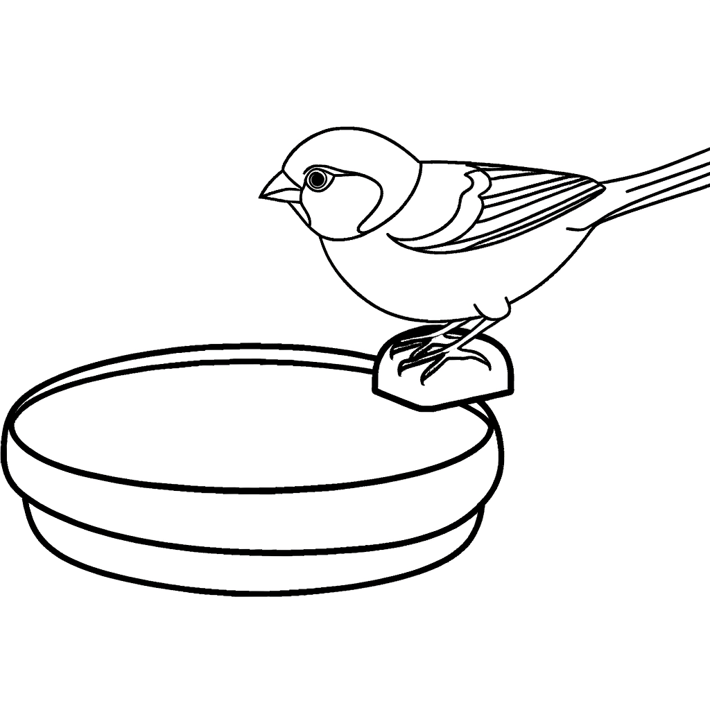 Sparrow in a bird bath coloring page