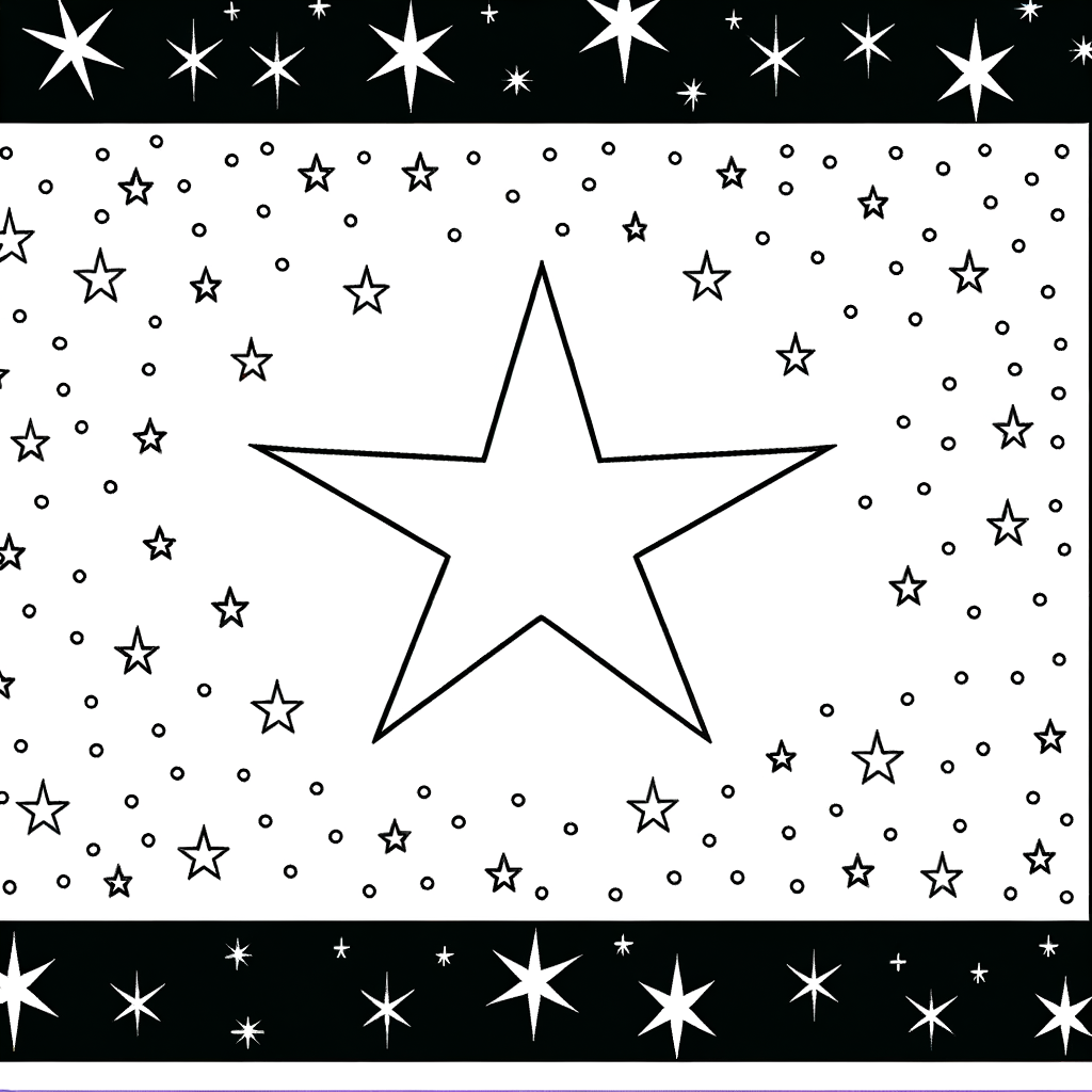 Coloring page showing multiple twinkling stars scattered across a dark night sky