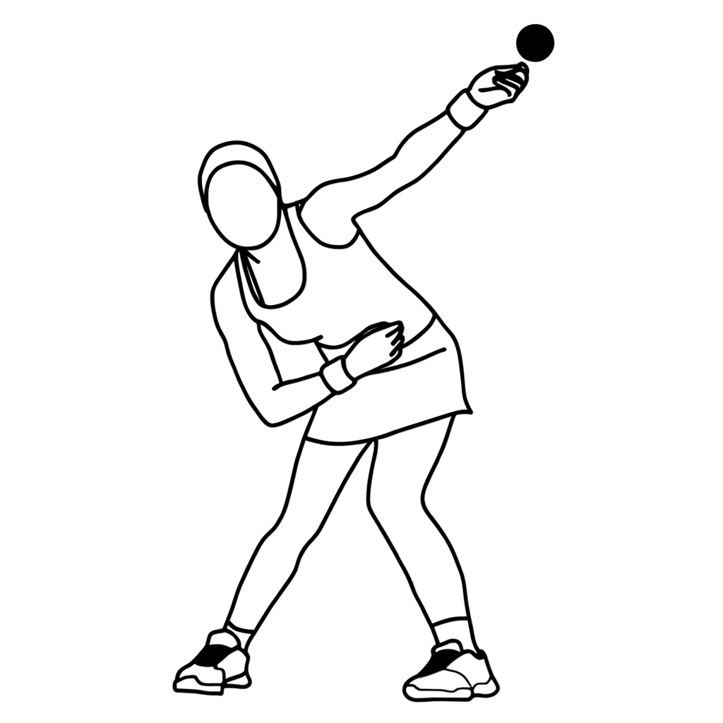 Coloring page of a tennis player serving a tennis ball