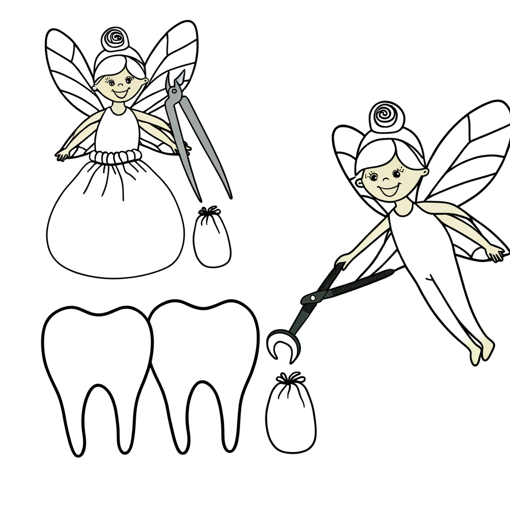 Tooth Fairy Collecting Teeth Coloring Page for Kids
