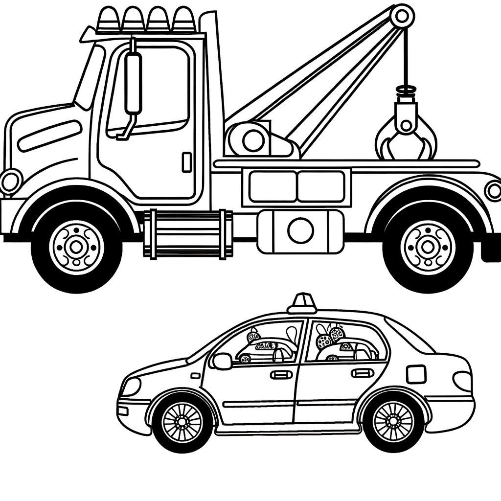 Tow truck helping a car coloring page