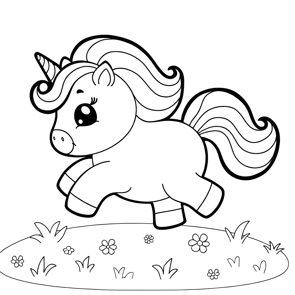 Unicorn running through a sunny meadow