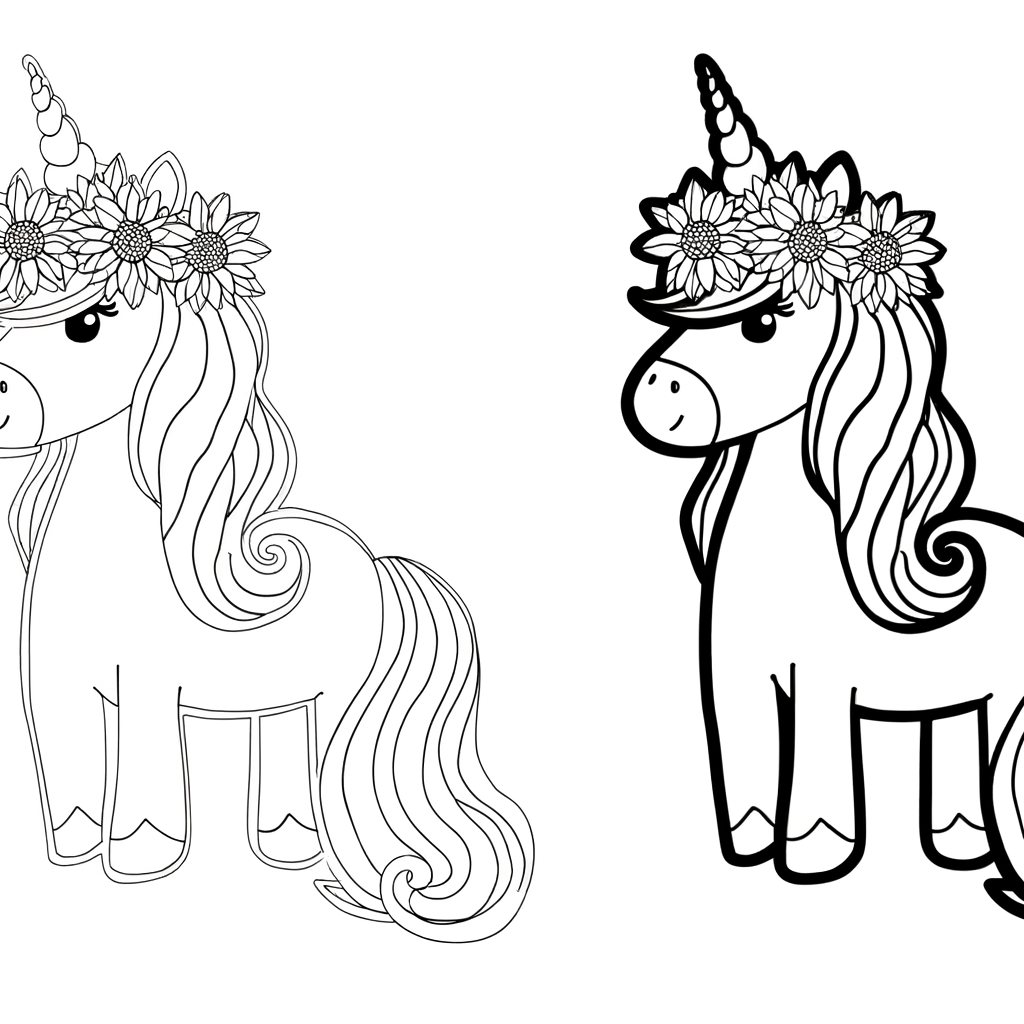 Unicorn with a flower crown coloring page