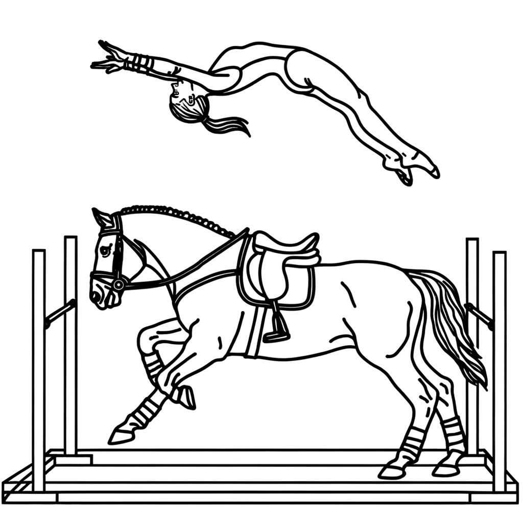 A gymnast performing a vault jump over a horse