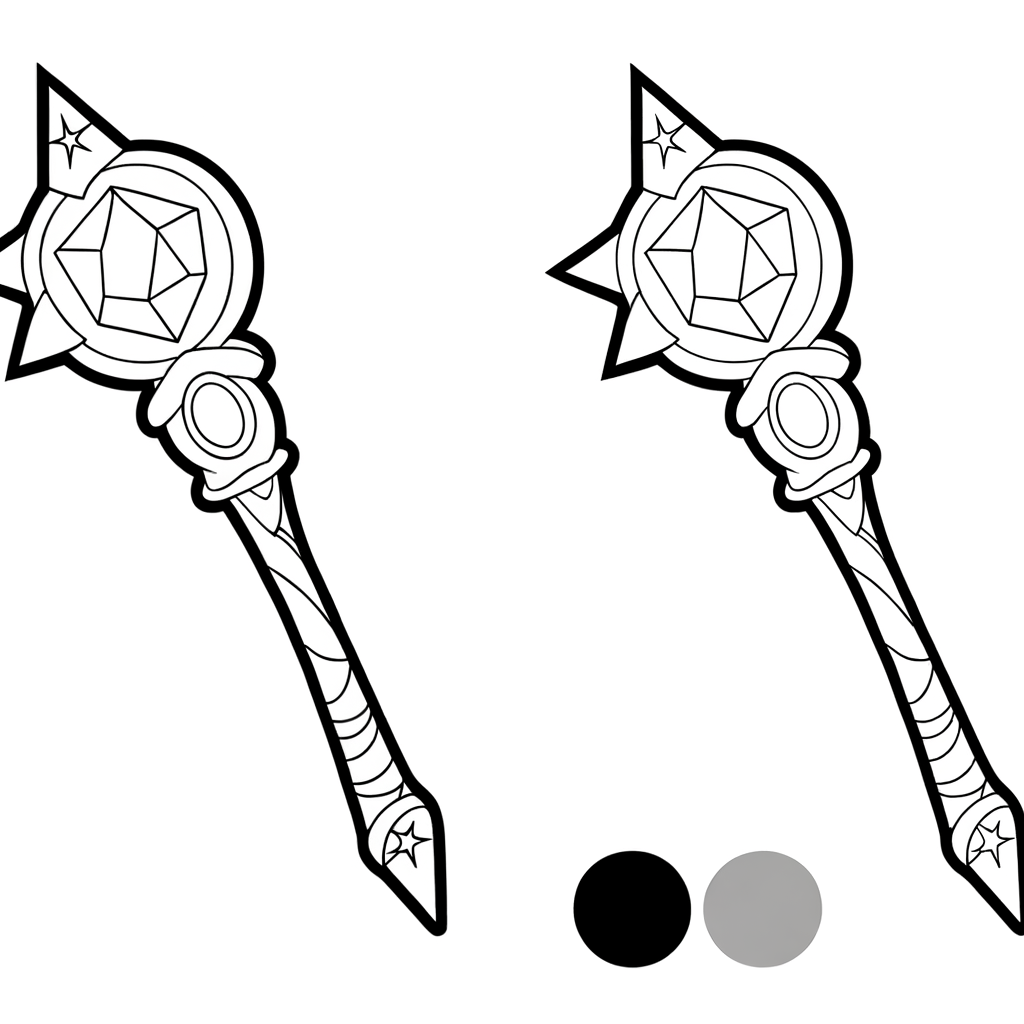 Coloring page featuring a wizard staff with a gem