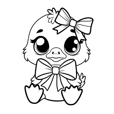 Baby duckling with Easter ribbon coloring page for kids
