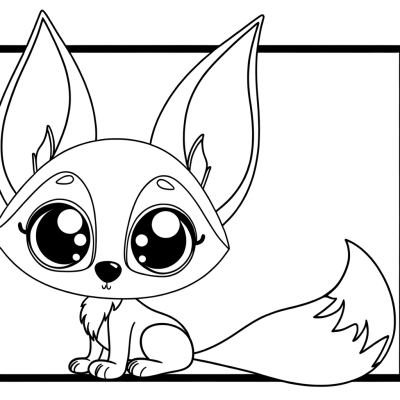 Coloring page outline of a bat-eared fox with large ears in listening position