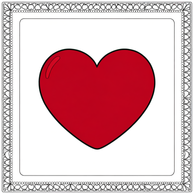 A big red heart with a decorative border coloring page