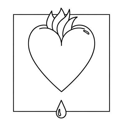 Bleeding heart romantic coloring page with decorative heart shape and flowing design elements