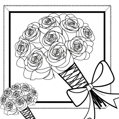 a bouquet of roses tied with ribbon coloring page