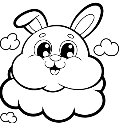 Cute bunny-shaped cloud floating in sky coloring page for kids