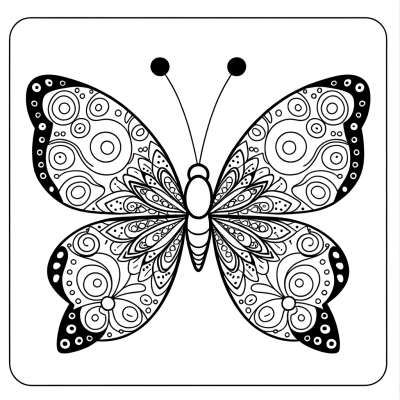 Butterfly mandala with symmetrical wings for coloring.
