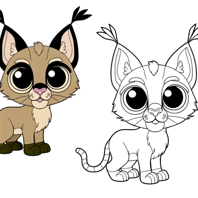 Coloring page of a caracal wild cat with prominent long ear tufts and alert expression