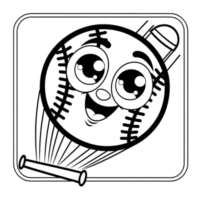 Cartoon baseball flying through the air as a home run ball coloring page