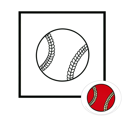 Cartoon baseball coloring page with red stitching pattern for kids