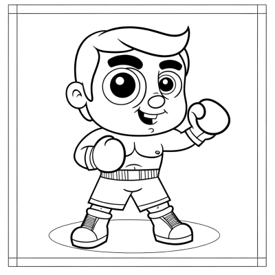 Cartoon boxer character throwing a powerful punch coloring page for kids