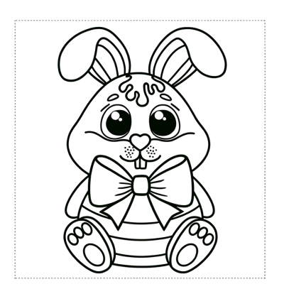 Cartoon chocolate Easter bunny coloring page with decorative ribbon bow