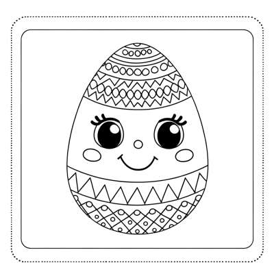 Printable coloring page of a decorated Easter egg with ornate patterns and designs
