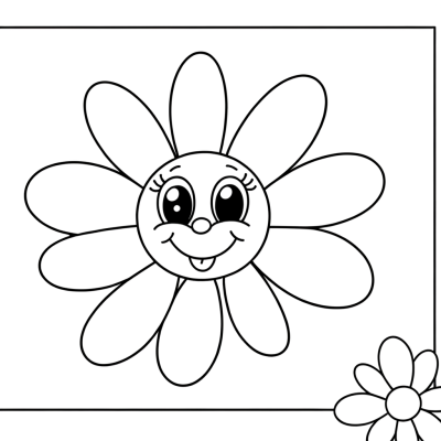 Cartoon daisy flower coloring page with delicate white petals and simple lineart design