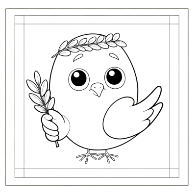 Cartoon dove holding olive branch coloring page for children