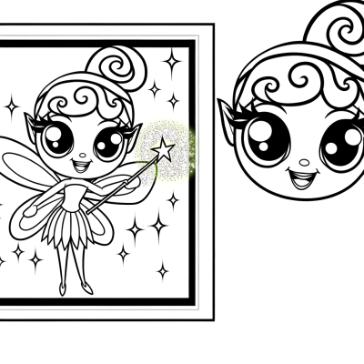 Cartoon fairy waving magic wand with sparkles coloring page