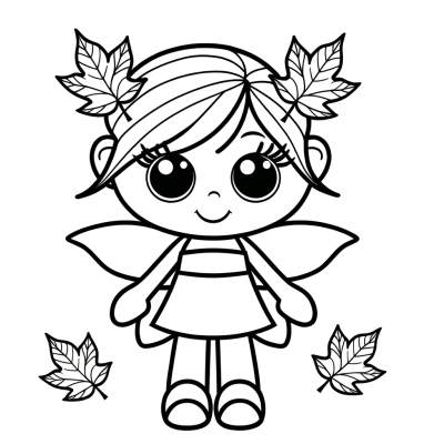 Cartoon fairy coloring page with autumn leaves decorating her hair