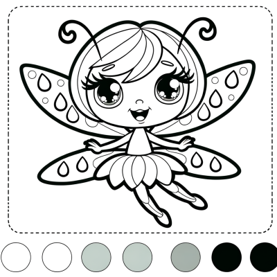 Cartoon fairy coloring page with dewdrops on wings