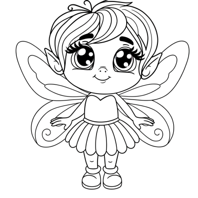 Cartoon fairy coloring page with rainbow wings spread wide