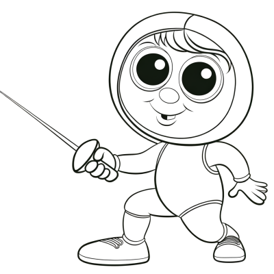 Cartoon fencer in lunge position holding sword - coloring page