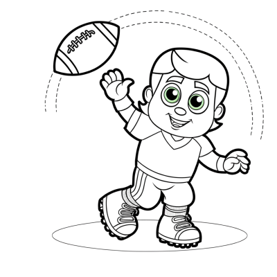 Cartoon football quarterback throwing pass coloring page for kids