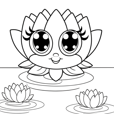 Cartoon lotus flower floating peacefully on water coloring page