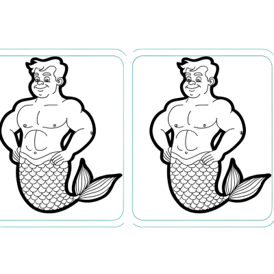 Cartoon muscular merman coloring page with strong upper body and fish tail