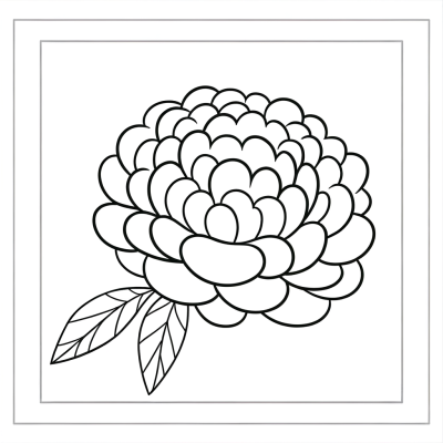 Cartoon peony coloring page with layered fluffy petals outline drawing